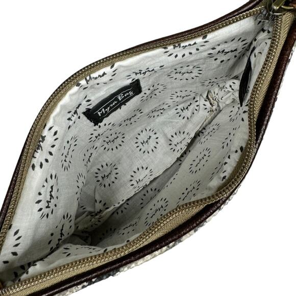 Myra Bag Bliss Pouch Wristlet Gray Aztec Boho Woven Brown Leather Clutch Western - Picture 6 of 8